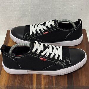 Levi’s Men’s Black Canvas Low Top Sneakers Size 9 White Laces Casual Shoes